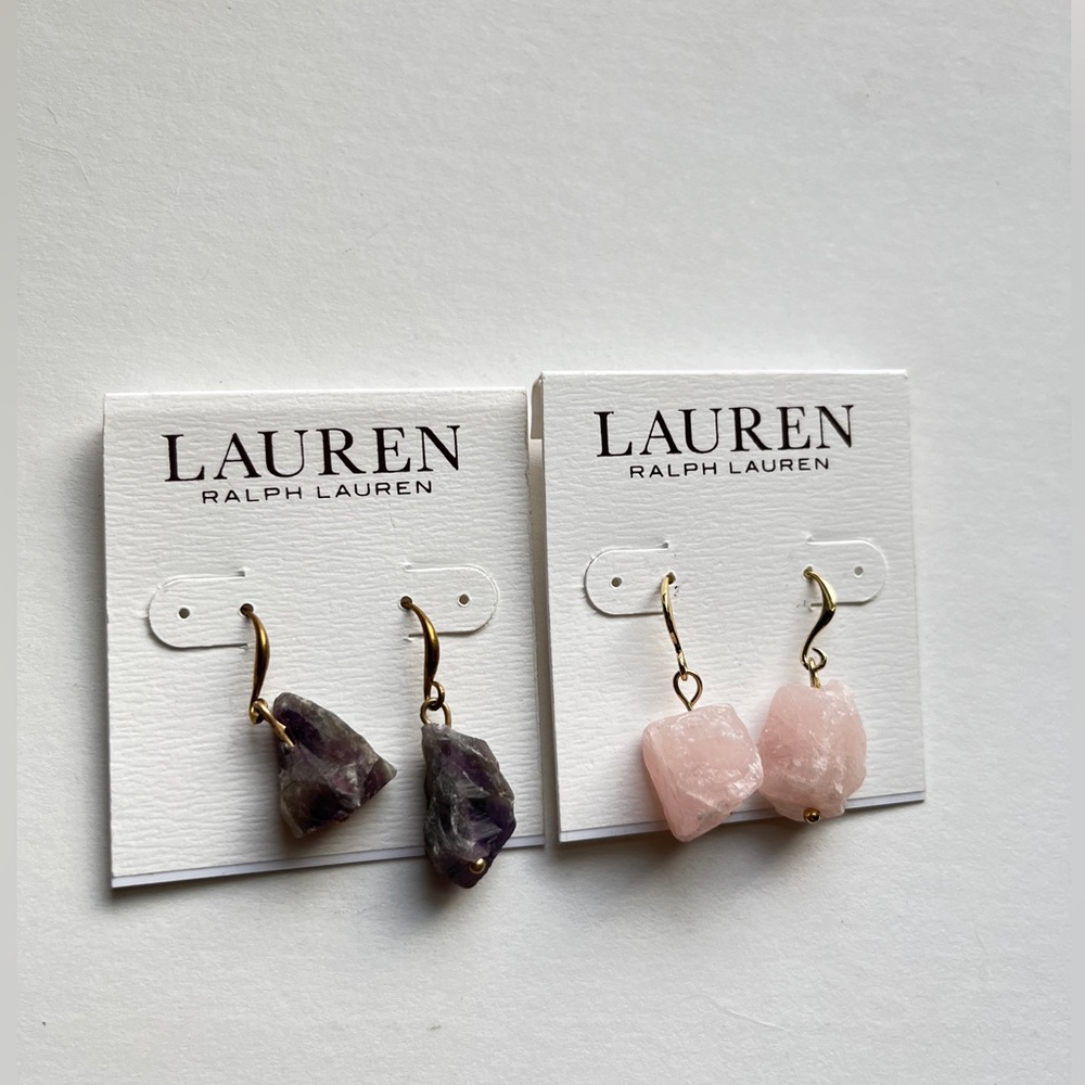 2 for $35 Lauren Ralph Lauren Natural Stone Earring Set  Amethyst & Rose Quartz